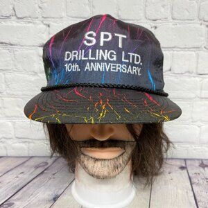 Vintage Nylon Trucker Hat Rope Cap Snapback Black Neon SPT Drilling 10th ANNIV